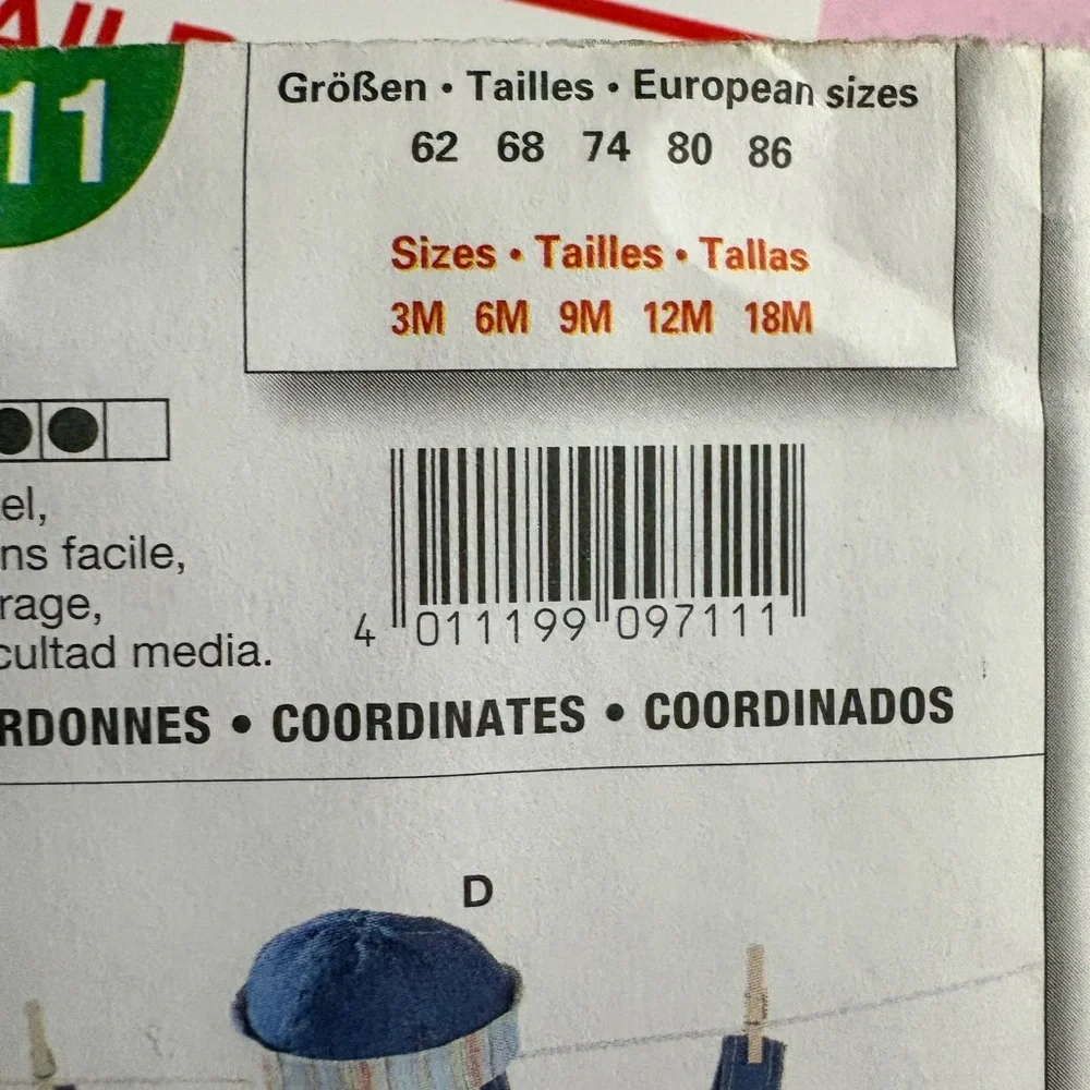 BN UNCUT BURDA 9711 TODDLER BABY OUTFIT SEWING PATTERN